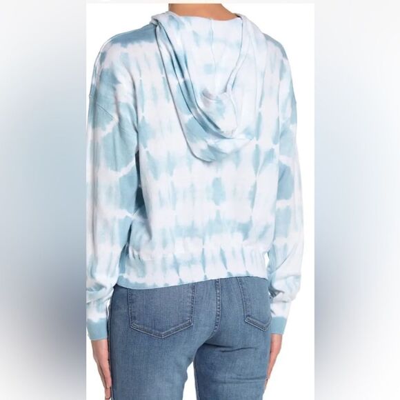 John + Jenn blue wash tie dye knit sweatshirt 100% cotton drawstring hoodie sz S - Picture 2 of 11